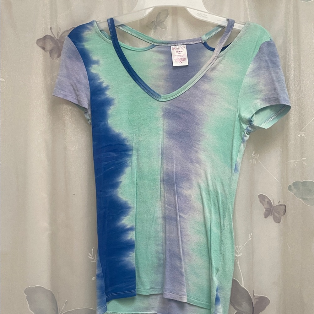 No Boundaries Tie-Dye Short Sleeve Top in Blue and Green